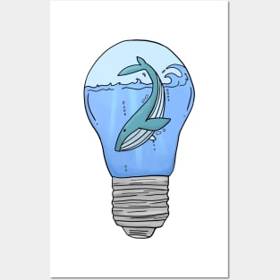 Blue Whale in a lightbulb creative handdrawn Gift Posters and Art